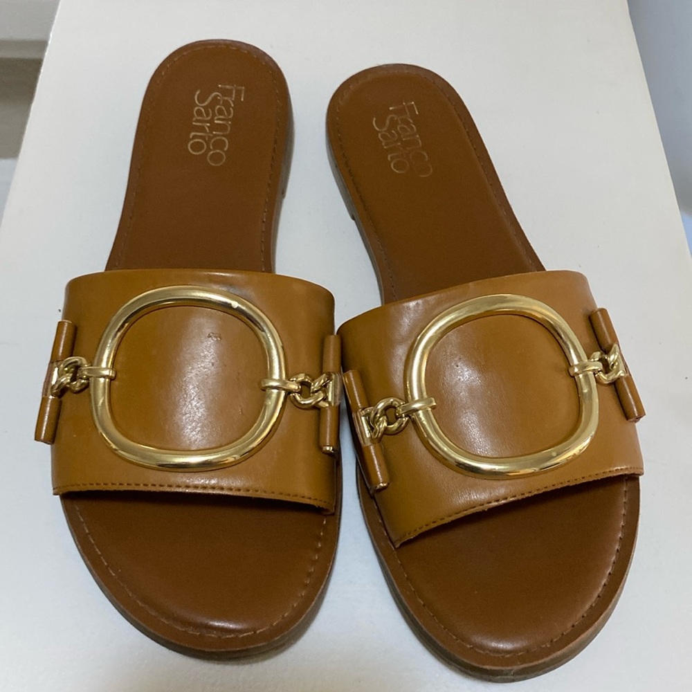 Franco Sarto Brown Sandals with Gold Accents